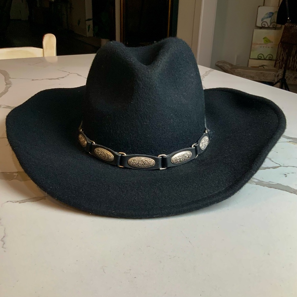 Scala Black Wool Felt Western Cowboy Hat with Concho Band